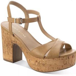 Sun and Stone Cork Wedge Dress Sandals, Sz 7